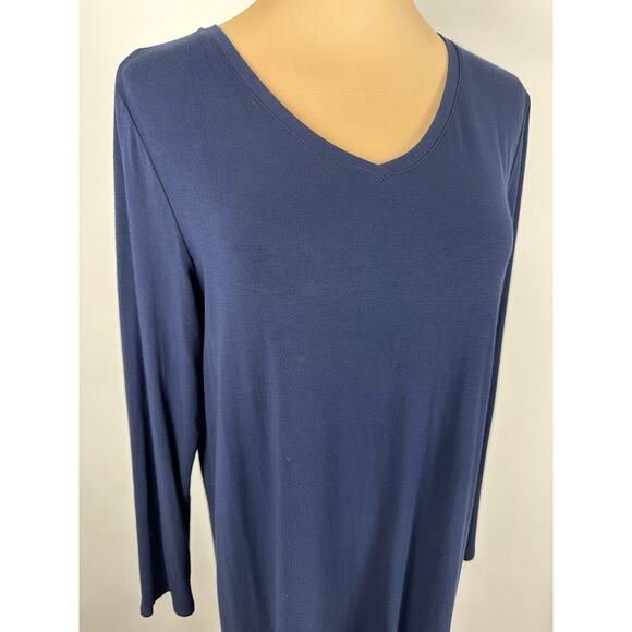 Eileen Fisher Medium Stretch Jersey Knit V-Neck Midi Dress Midnight Navy Blue - Picture 5 of 13